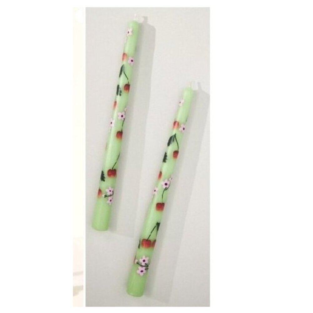Anthropologie Handpainted Playful Springtime Taper Candles Set of 2